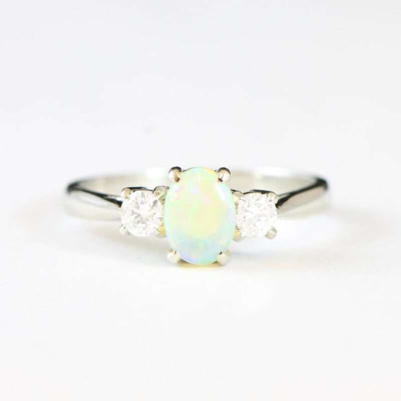 White gold Opal and Diamond engagement ring in 18 carat gold for her ...