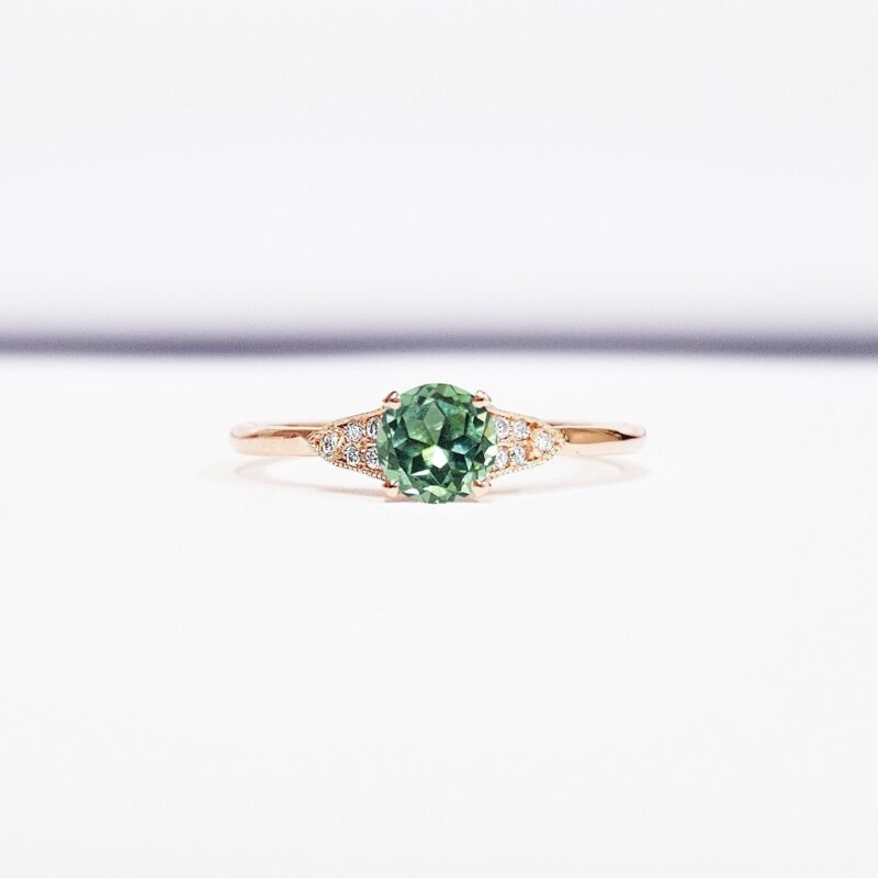 Green Sapphire And Diamond Engagement Ring Handmade In Gold Or Platinum Antique  1920S Art Deco Inspired – Aardvark Jewellery