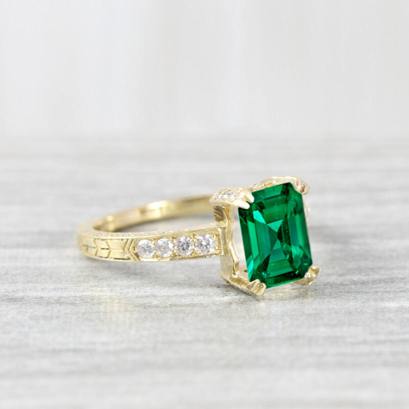 Emerald And Diamond Engagement Ring Antique 1920S Inspired Handmade In  White/Yellow/Rose Gold Or Platinum – Aardvark Jewellery