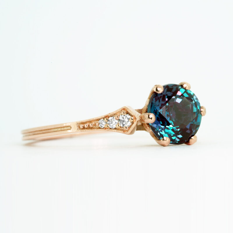 Trillion Cut Synthetic Alexandrite Engagement Ring | Magpie Jewellery