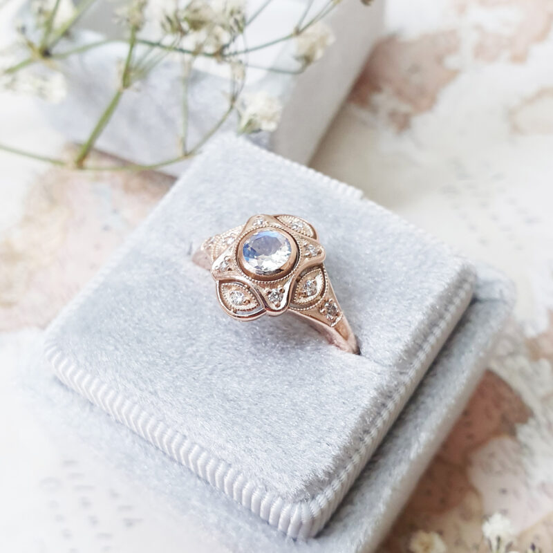 Rainbow moonstone engagement ring with diamonds / Undina | Eden Garden  Jewelry™