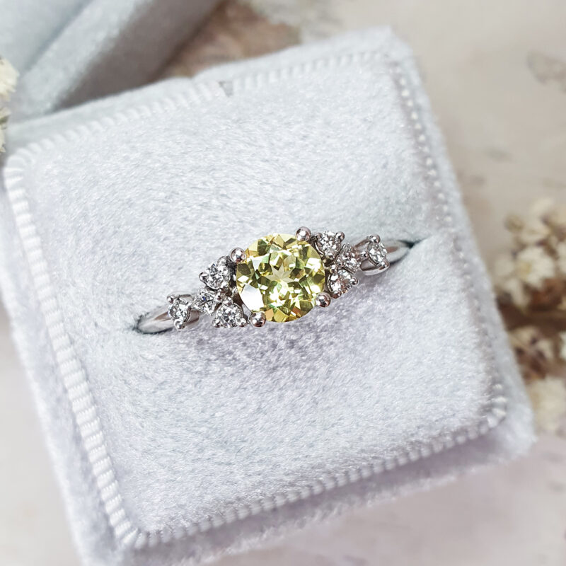 Sapphire Engagement Ring / Natural Ceylon Yellow Sapphire Diamond Ring in  14K / Heart Shape Shank Design Sapphire and Diamond - Gems N Diamond