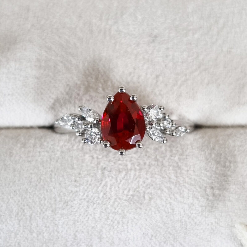 Pear Shaped Lab Ruby And Moissanite Bridal Ring Set Vintage 14k Rose Gold  Wedding Engagement Anniversary Gift For Her - Oveela Jewelry