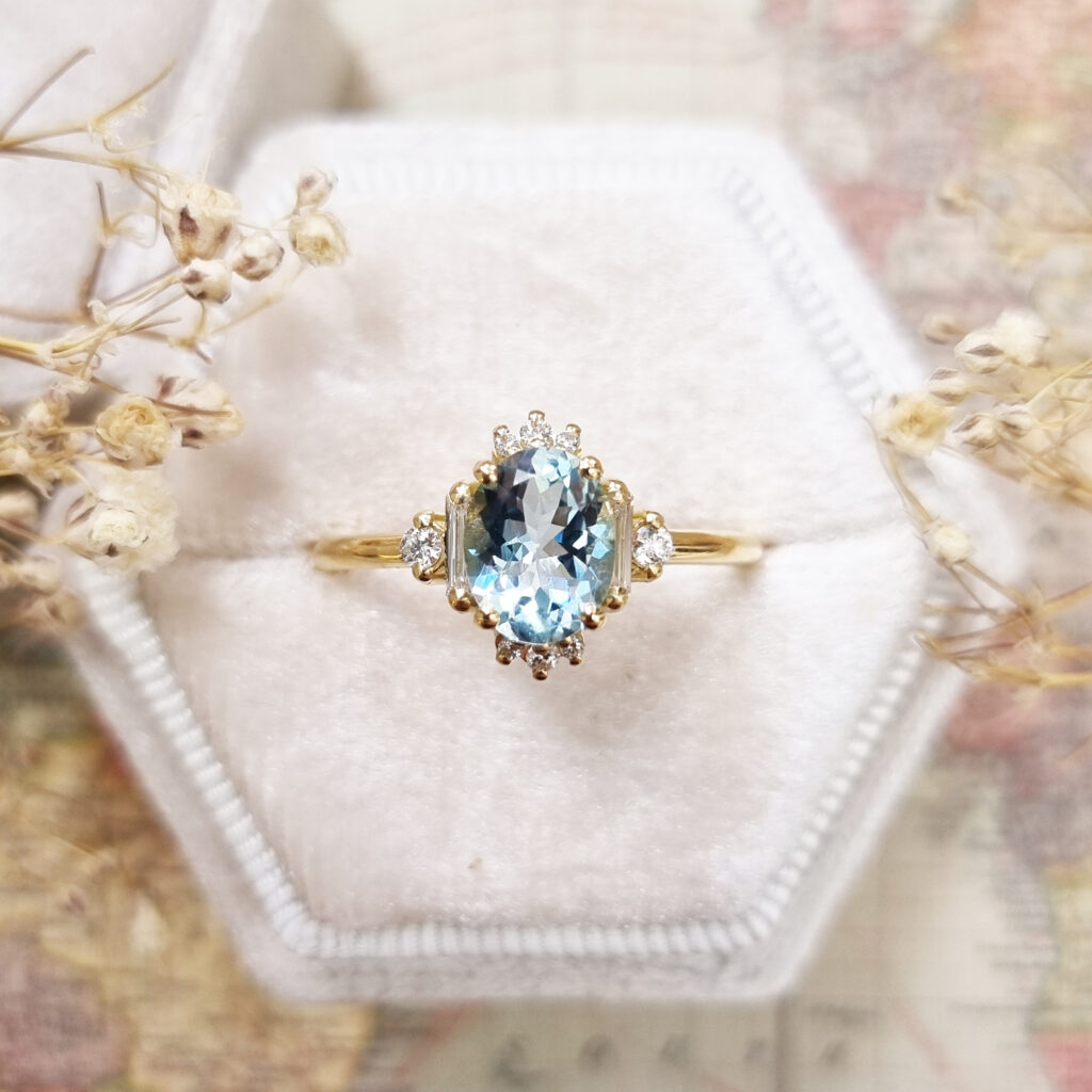 Pear shape aquamarine ring Vintage aquamarine engagement ring 14k gold –  PENFINE