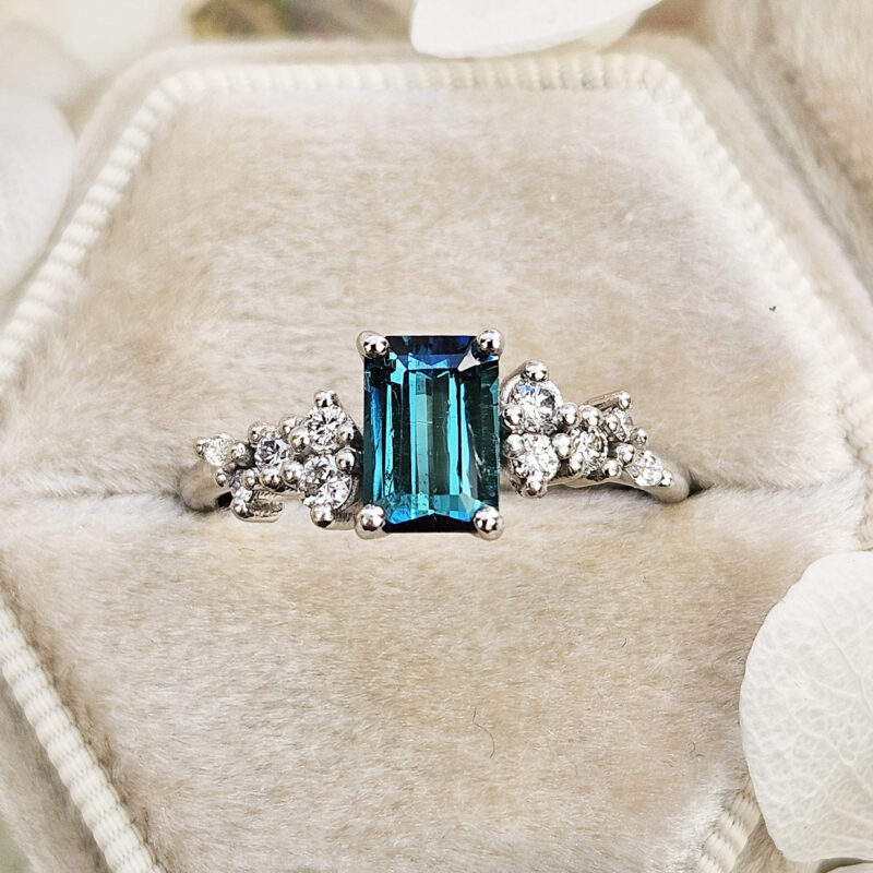 Blue Tourmaline Ring & Diamonds In Rose Gold | Modern Gem Jewelry | Saratti